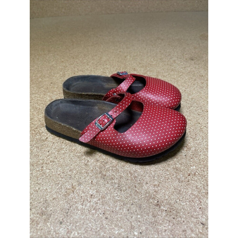 BIRKIS BY BIRKENSTOCK SLIP ON MULES Red Polka Dots EU 36 US 5